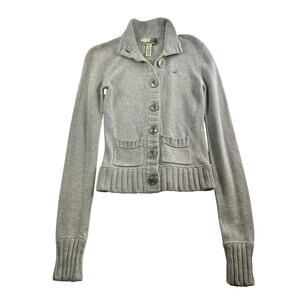 Vtg Y2K 90s Hollister M Medium Cardigan Sweater Bella Swan Coquette Gray Knit